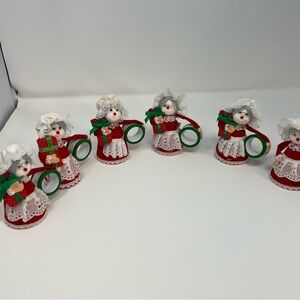 Vintage Felt Santa Mrs Claus Christmas Napkin Rings Set Of 6 REED Made In Taiwan